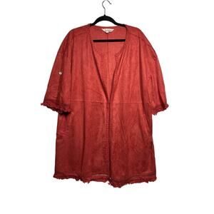 Davi & Dani Faux Suede Kimono Cardigan Boho Fringe Crochet Lace Rust NEW Size L